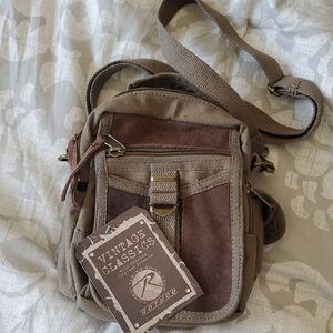 Brown Leather And Canvas Crossbody Bag